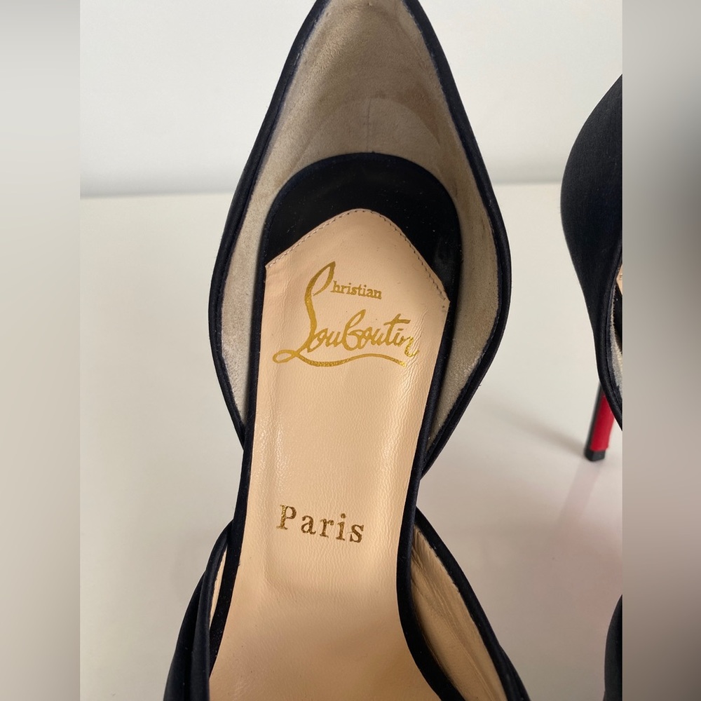Christian Louboutin Black Satin Tres Ophrah 100 Stiletto Heels Pumps size 36 - Picture 7 of 17